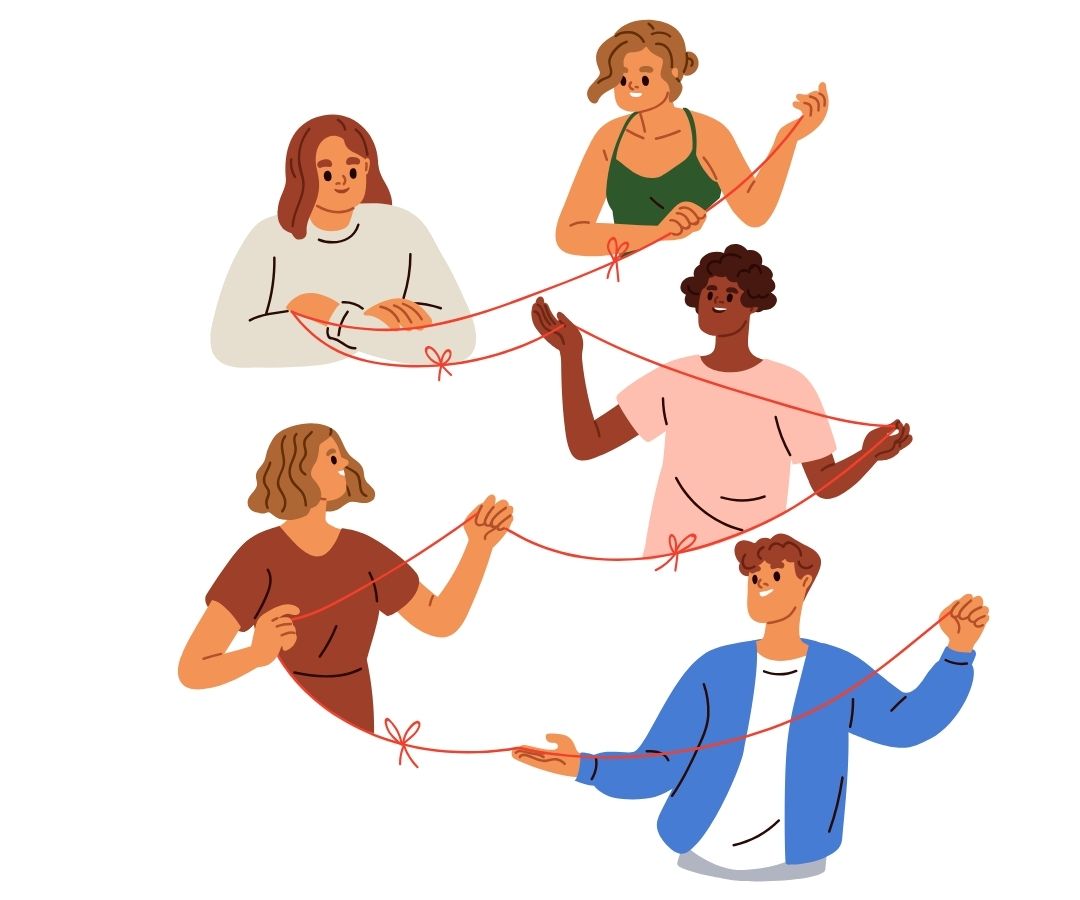 5 people holding a string together